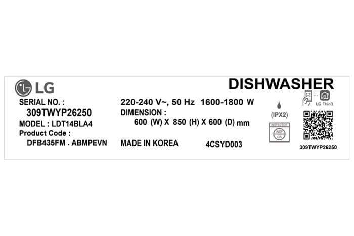 Máy rửa bát độc lập LG LDT14BLA4 (Đen)